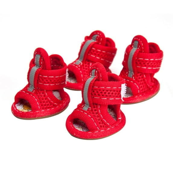 4PCS Summer Dog Shoes Paw Protector Pet Mesh Sandal Shoes Non-Slip Dog Boots with Adjustable Buckle for Small Medium Dogs and Cats