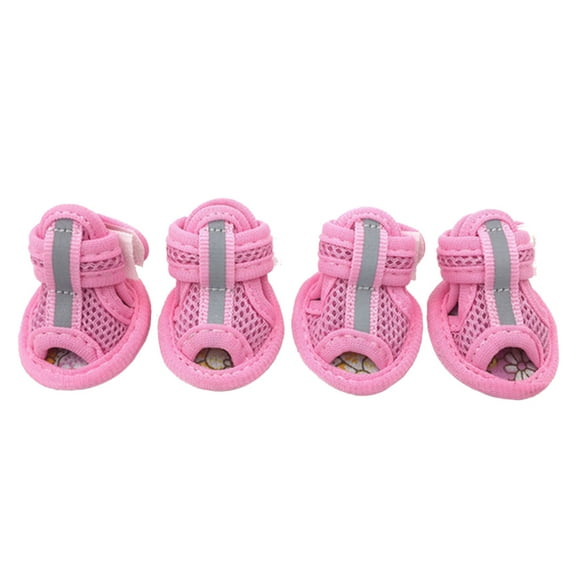 4PCS Summer Dog Shoes Paw Protector Pet Mesh Sandal Shoes Non-Slip Dog Boots with Adjustable Buckle for Small Medium Dogs and Cats