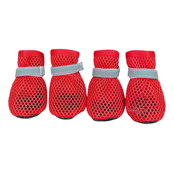 4PCS Summer Dog Shoes for Hot Pavement, Breathable Mesh Dog Boots with Reflective Adjustable Non Slip Paw Protectors for Small Dogs