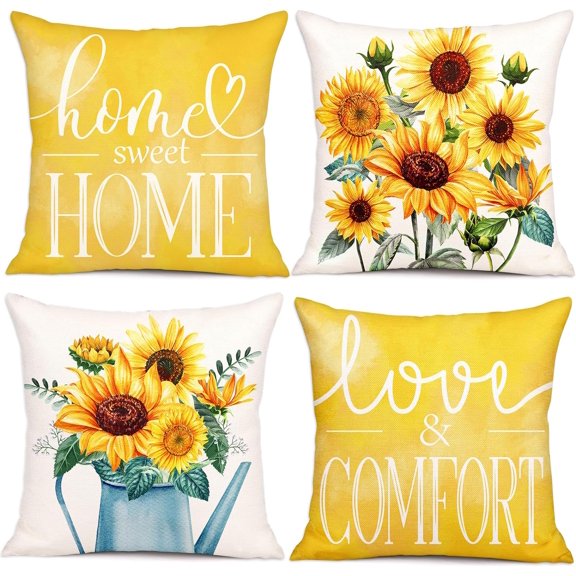 4PCS Summer Pillow Covers 18X18 Decorations Yellow Throw Pillowcase for Home Couch Decor