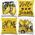 thumbnail image 1 of 4PCS Summer Pillow Covers 18x18 inch Hello Summer Throw Pillow Covers Yellow Lemon Truck Pillow Cases Sweet Home Decor Cushion for Holiday Farmhouse Home Sofa Couch, 1 of 6