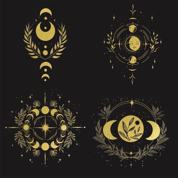 4PCS Sun and Moon Iron On Transfer Patches Moon Branches Heat Transfer Stickers DIY Iron On Decals Washable Heat Transfers Paper