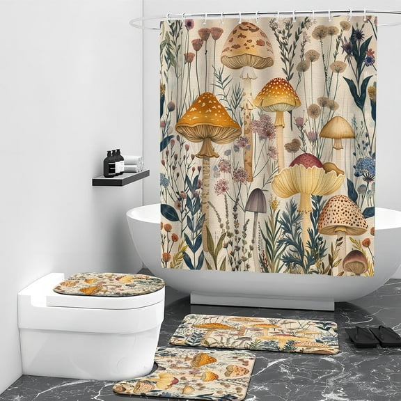 4PCS Sunflower Shower Curtain Set with 12 Hooks for Bathroom, Non-Slip Rugs and Toilet Mat Lid Rug, Durable Waterproof for Bathroom Sunflower Marble Decor 72x72 Inch