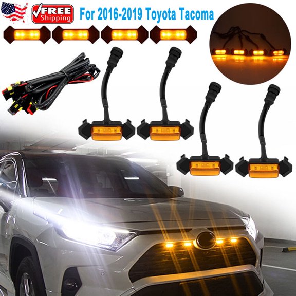 4PCS TRD Pro Raptor Style Amber Lens LED Grille Light For 2016-2019 Toyota Tacoma