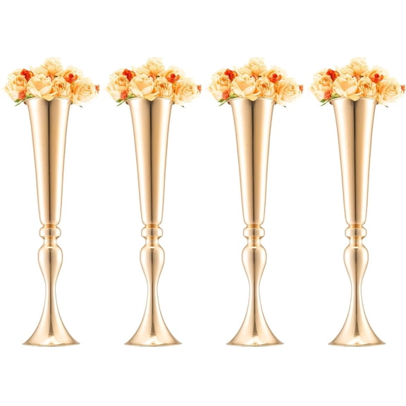 4PCS Tabletop Metal Wedding Flower Trumpet Vase, 22.05" Tall Gold Table Decorative Centerpiece for Anniversary Ceremony Party Birthday Event Aisle Home Decoration