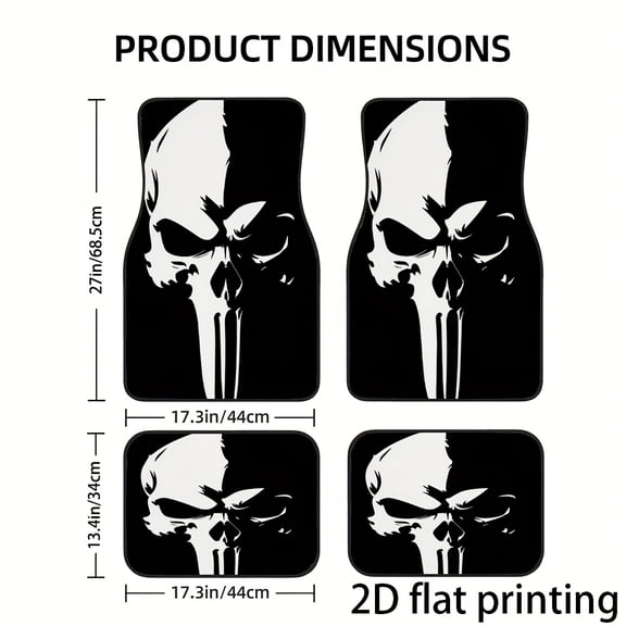 4PCS Tactical Skull Car Floor Mats Set, Anti-Slip Floor Liners, Universal Fit for Cars, SUVs & Trucks, Military Skull Emblem Design, All-Season Interior Protection, Easy Clean