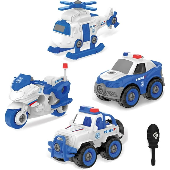 4PCS Take Apart Toys for 3-8 Year Old Boys Construction Toys DIY Assembly Police Car Toy Airplane Toy Motorbike Toy Boys Girls Kids Learning Educational Toys