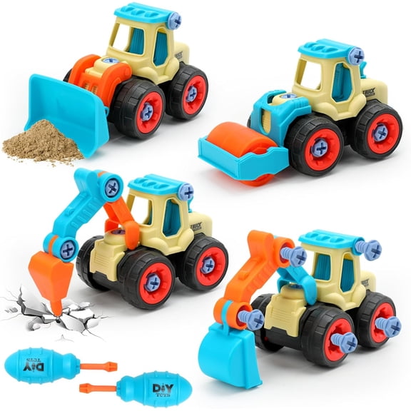 4PCS Take Apart Toys for 3-8 Year Old Boys, Sand Toys, Construction Toys Digger Toys DIY Assembly Building Stem Toys Trucks Gifts Boys Girls Kids Learning Educational Toys