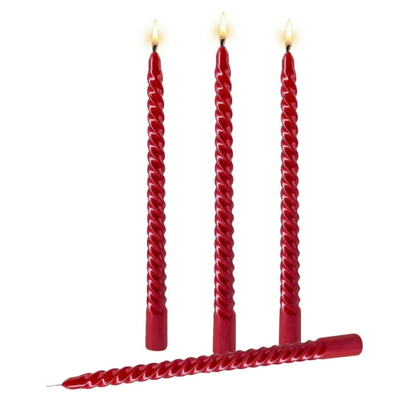 4PCS Taper Candles True Dripless Taper Candles10 Inches Red Glossy Metal Style Candle Sticks for Home Decor Dinner Wedding