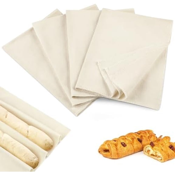 Reusable Sourdough Bread Towels 4 Pack, Professional Proofing Cloth for Baguettes, Pastry & Homemade Bread Baking (14x18.8)