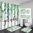 thumbnail image 1 of 4PCS Teal Dahlia Shower Curtain Set, Blooming Floral Funny Quotes Plant Leaves Turquoise Flower Bathroom Decor, Waterproof Fabric White Shower Curtain, Non-Slip Bath Mat Bathroom Rugs, 1 of 7