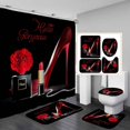 thumbnail image 1 of 4PCS Teal High Heels Shower Curtain Set, Hello Gorgeous Turquoise Rose Butterfly Lipstick Perfume Makeup Black and White Striped Polka Dot Modern Fashion Girl Bathroom Decor, Non-slip Bath Mat, 1 of 7