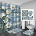 thumbnail image 1 of 4PCS Farmhouse Shower Curtain Set, Bless This Home Cotton Flower Teal Pitcher Vase Moroccan Country Rustic Bathroom Decor, Waterproof Fabric White Shower Curtain, Non-Slip Bath Mat Toilet Rug, 1 of 8