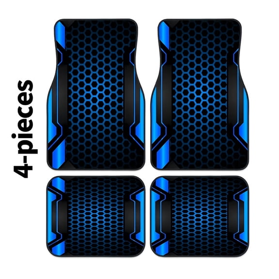 4PCS Tech Border Print Car Floor Mats, Universal 2D Printed Auto Foot Mats, Front Rear Interior Liners for Cars SUVs Trucks, Stylish Car Decor