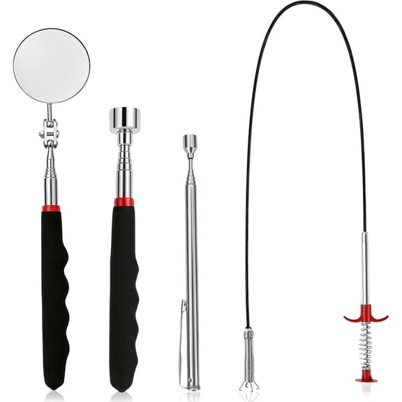 4PCS Telescoping Magnetic Pickup Tool Kit, 360Rotatable Inspection Mirror Flexible Claw Grabber, Extendable Magnetic Stick Sweeper Set for Home Workshop Mechanical DIY Use(k)
