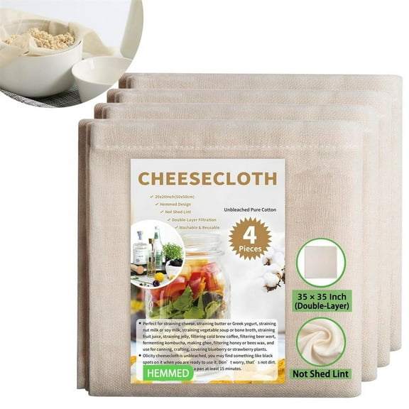 4PCS Thickened Cheese Cloths,Pure Cotton Cloth Fabric Filter,Unbleached Cheesecloth,Double-Layer Kitchen Filter Cloth,Reusable Cloth Strainer,for Butter Tea Tofu Yogurt
