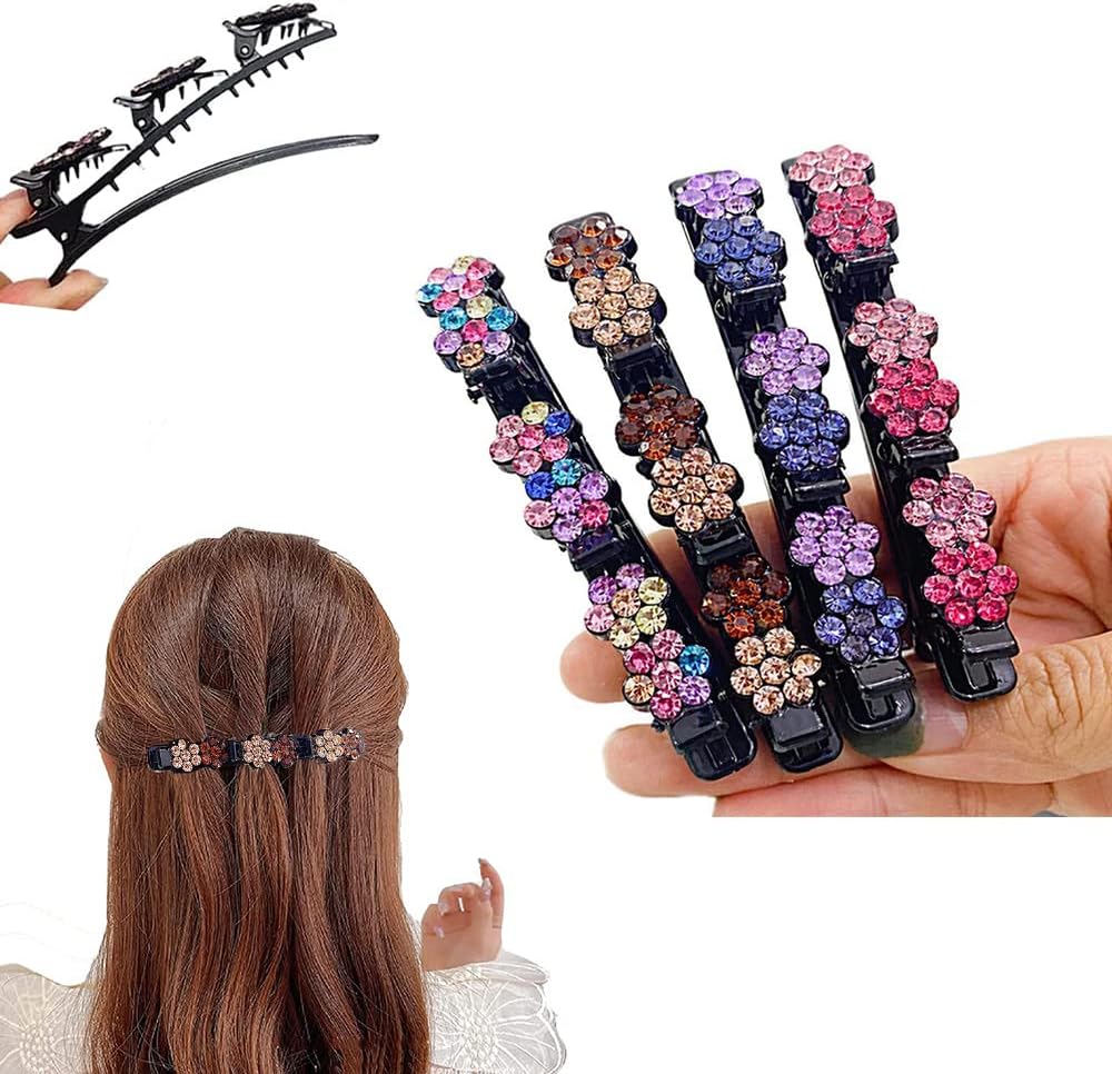 4PCS Three Flower Side Hair Clips, Sectioning Hair Clips, Satin Fabric