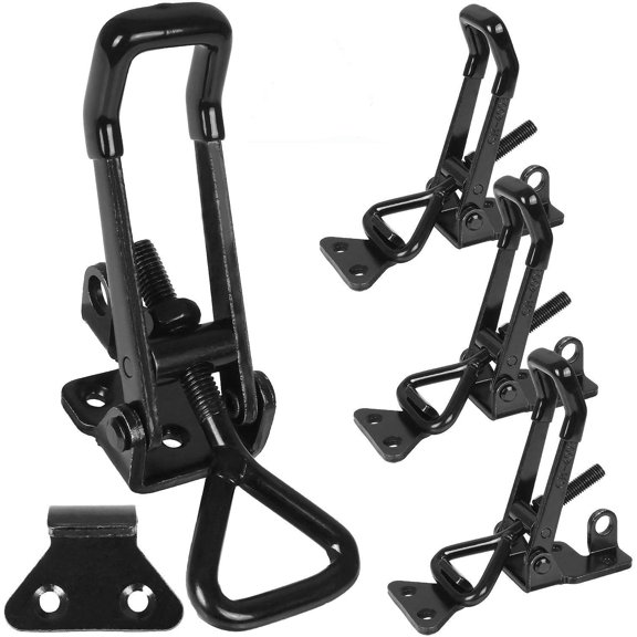 4PCS Toggle Latch Clamp 660 lbs Adjustable Toggle Latch Black Toggle Clamp GH-4003 Lockable Quick Release Pull Latch Hasp Metal Draw Latch for Door, Box Case Trunk, Smoker Door, Jig