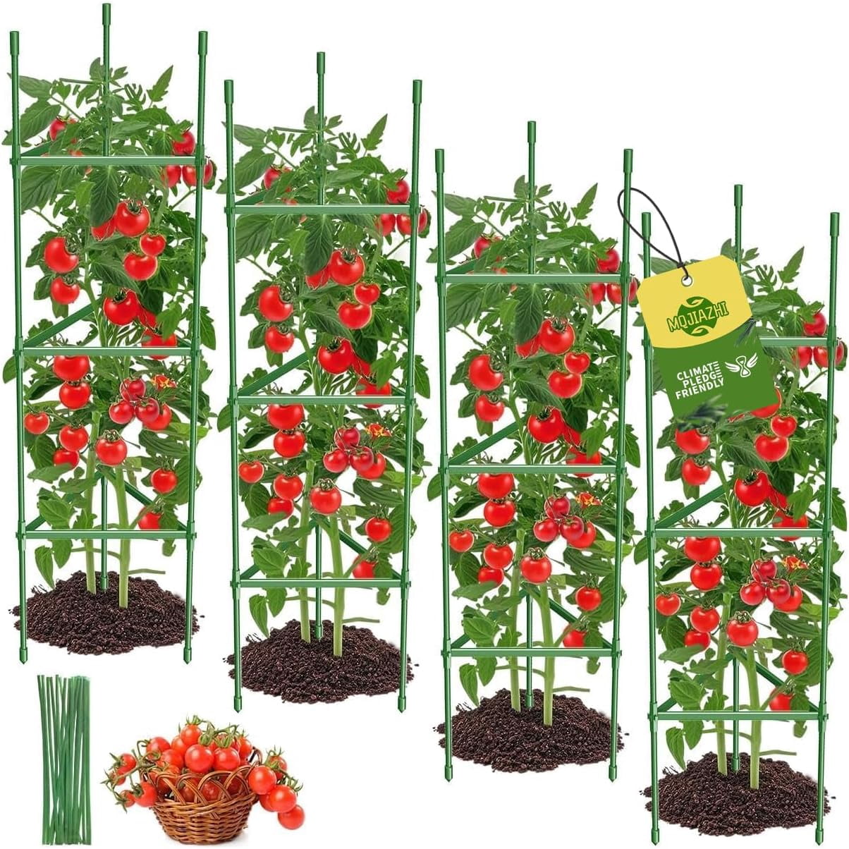 4PCS Tomato Cages for Garden, Tomato Trellis for Raised Garden Bed, 51.2" Tall Cage Plant Support for Pots, Gardening Supplies Trellis for Climbing Plants (4PCS，High: 51.2 Inch)