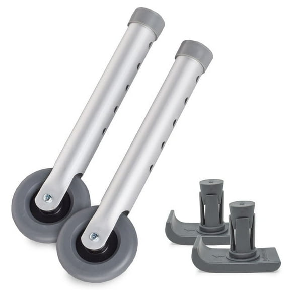 4PCS Top Glides 3 Inch Walker Wheel Kit with FlexFit Walker Ski Glides (Gray)