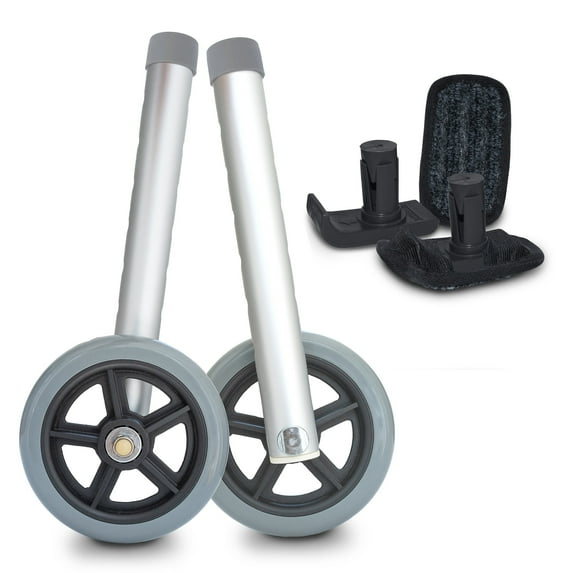 6PCS Top Glides Universal Walker 5 Inch Wheel Conversion Kit with FlexFit Walker Ski Glides (Black)