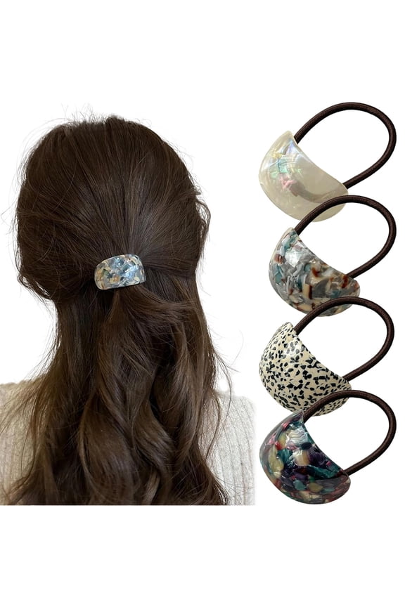 4PCS Tortoise Shell Hair Ties for Girl Women Acrylic Elastics Hair Bands French Rectangle Ponytail Hair Cuff Non-Damage Hair Scrunchies for Thick Hair