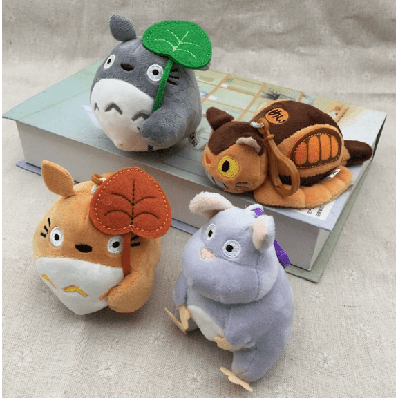 4PCS Totoro Cat Bus 10CM Plush Doll Keycain
