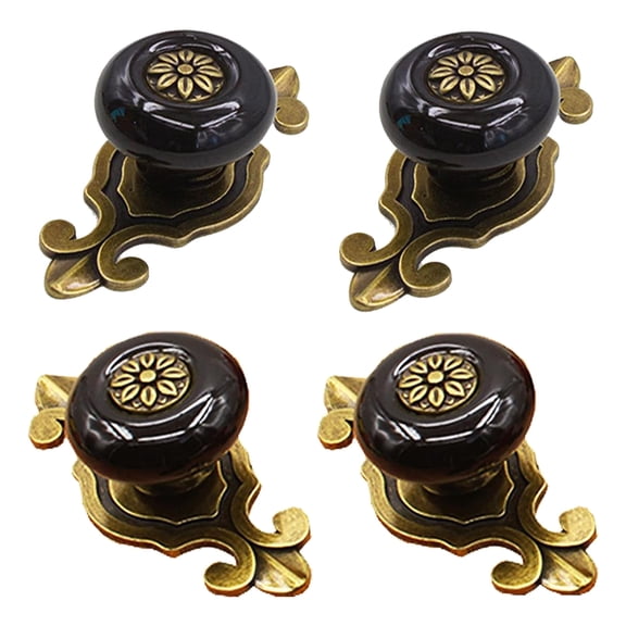 4PCS Traditional Earthenware Drawer Pulls With Metal Mixture Base Permanent 26mm Height Decorative Hardware For Furniture Dresser Bookcase