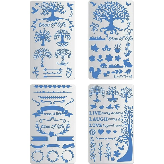 4PCS Tree of Life Metal Stencils Animal Leaves Vine Stencils Templates for Wood Carving, Drawings and Woodburning, Engraving and Scrapbooking Project