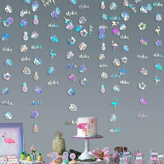 4PCS Tropical Party Decorations Palm Leaves Garland Banner for Summer Hawaiian Luau Wild One Safari Beach Birthday Bachelorette Engagement Wedding Bridal Baby Shower Jungle Leaf Party Supplies