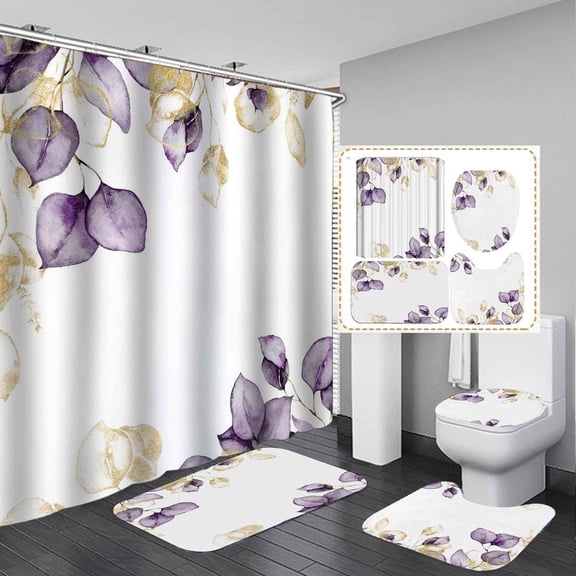 4PCS Tropical Shower Curtain Sets with Rugs, Waterproof Fabric Shower Curtain, Aesthetic Summer Vintage Green Palm Leaves Monstera Banana Leaf Plant Botanical Rainforest Jungle Bathroom Decor