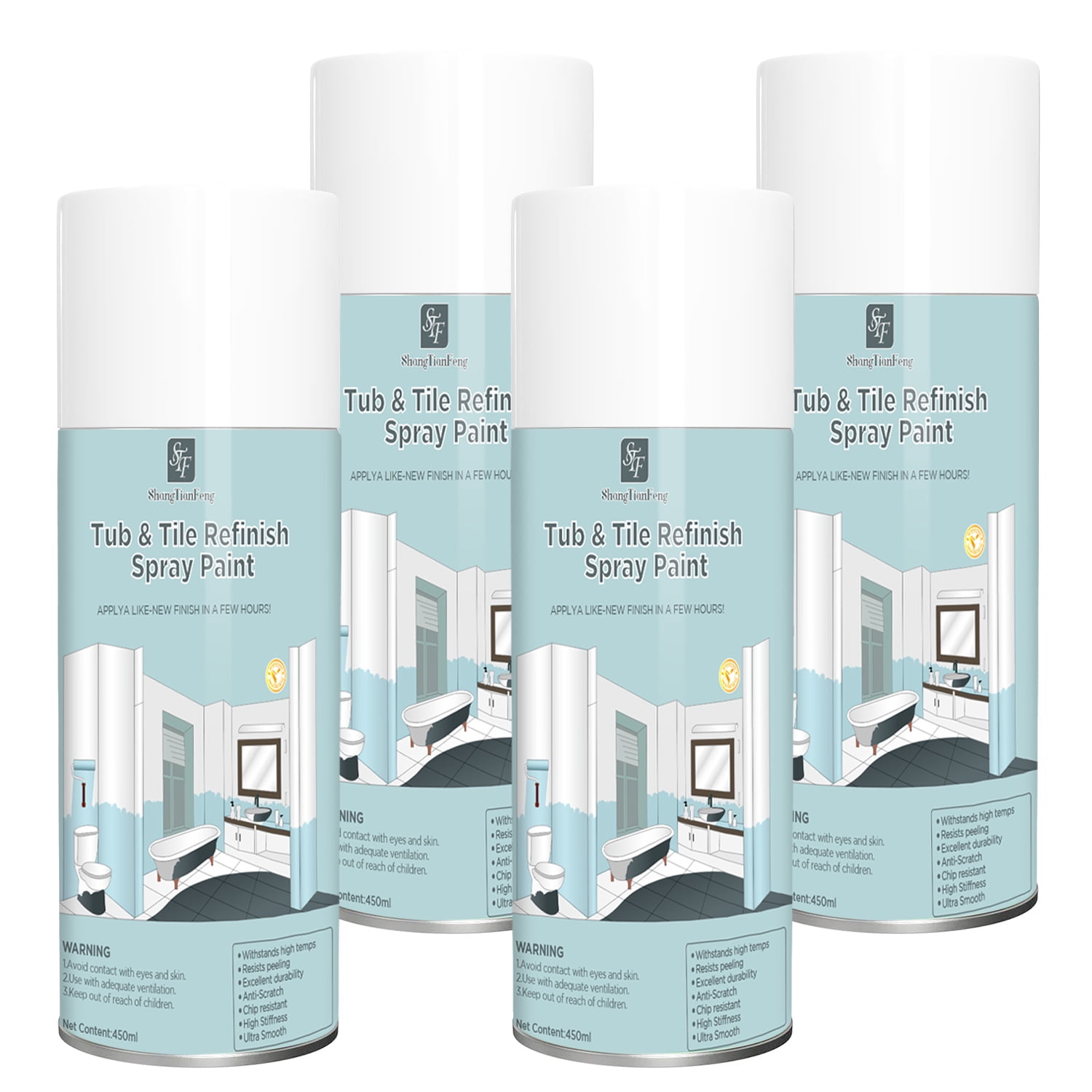 4PCS Tub and Tile Spray Paint - Bathtub Refinishing Paint with Porcelain-Like Finish, Water-Based Low Odor Tub Paint for Bathtubs, Countertops, Tiles & Ceramics,Black-16oz