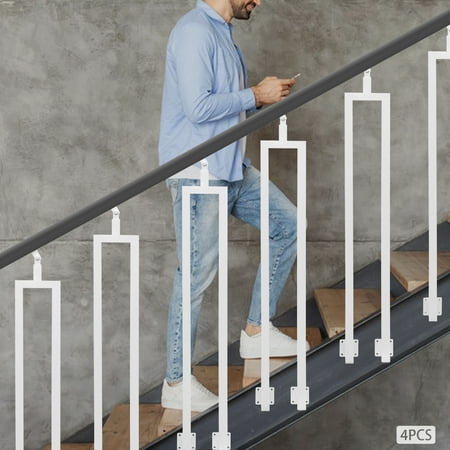 4PCS U Shape Stair Railing Posts, Stair Baluster Posts 180° Adjustable Stair Railing Posts Indoor Stair Railing Kits Side Mount Industrial Iron Balusters for Deck, Balcony, Stair 39.37"