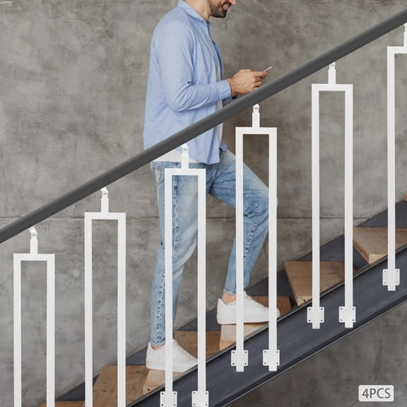 4PCS U Shape Stair Railing Posts, Stair Baluster Posts 180 Adjustable Stair Railing Posts Indoor Stair Railing Kits Side Mount Industrial Iron Balusters for Deck, Balcony, Stair 39.37"