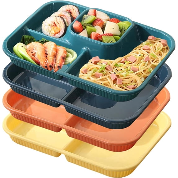 ABCISI Divided Plates for Adults, Reusable 4-Compartment Portion Control Dinner Plates, Unbreakable Plastic Meal Prep Trays for Home, Camping and Parties, 4 Pcs