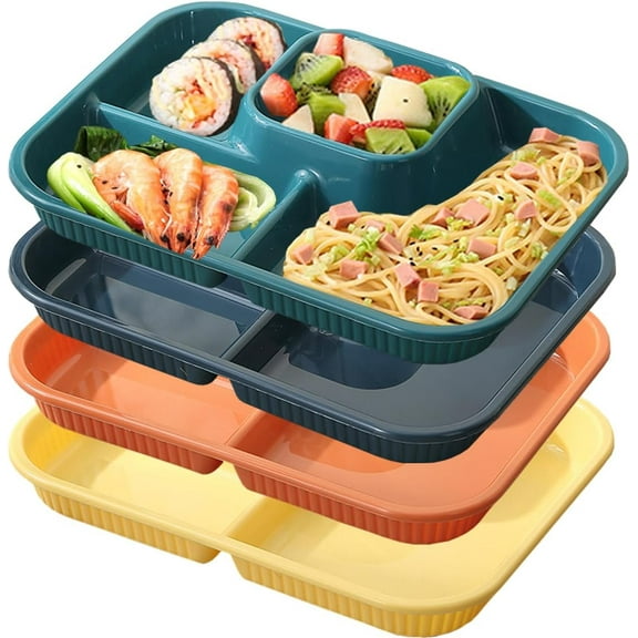 4PCS Unbreakable Divided Plates for Adults, Lightweight Reusable Plastic Compartment Portion Control Plates, 1.8 Inch deeper depth Dinner Plate for Soup,yogurt