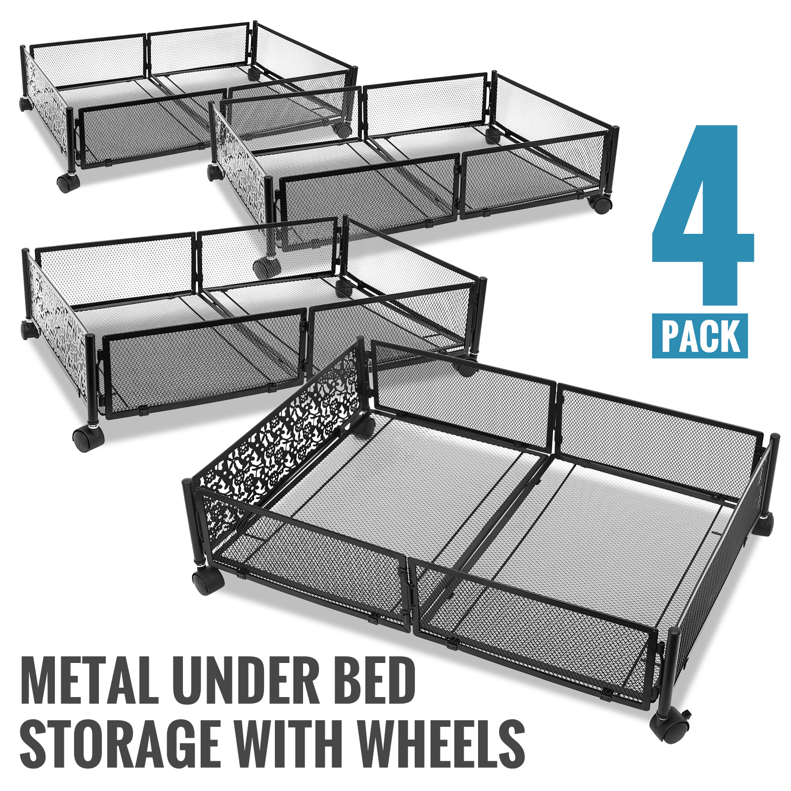 4PCS Under Bed Storage With Wheels Under bed Storage Containers Large