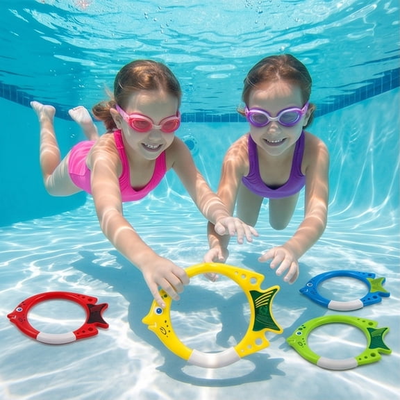 4PCS Underwater Retrieve Training Rings, Sink Dive Game for Minors Adults, Swimming Skill Practice Summer Water Fun, Outdoor Pool Party Activity, Topliu