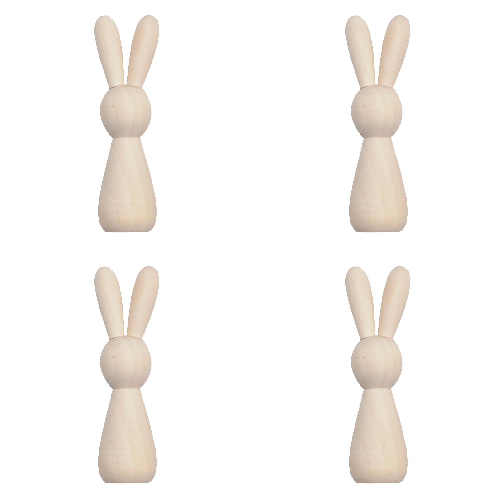 4PCS Unfinished Wooden Bunny Peg Dolls - DIY Easter Rabbit Figurines, Blank Wooden Animal Dolls for Painting, Craft, Cake Toppers, and Spring Decor