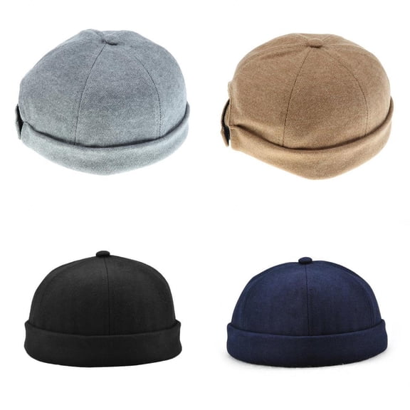 4PCS Unisex Skullcap Beanie Worker Sailorcap Rolled Cuff Retro Brimless Hat