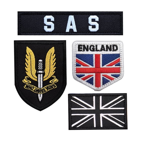 4PCS United Kingdom British Special Air Service SAS Flag Embroidery Patch Uniform Airsoft Who Dares Wins Emblem National Armband Badges for Bag Vest Backpacks Shirts