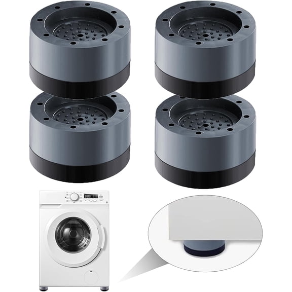4PCS Universal Anti-Vibration Pads for Washing Machine, Dryer, Dishwasher - Non-Slip Rubber Feet Pads, Shock Absorber, Anti-Walk Mat, Noise Reduction, Stabilizer Gray Resin Fiber & TPU Rubber