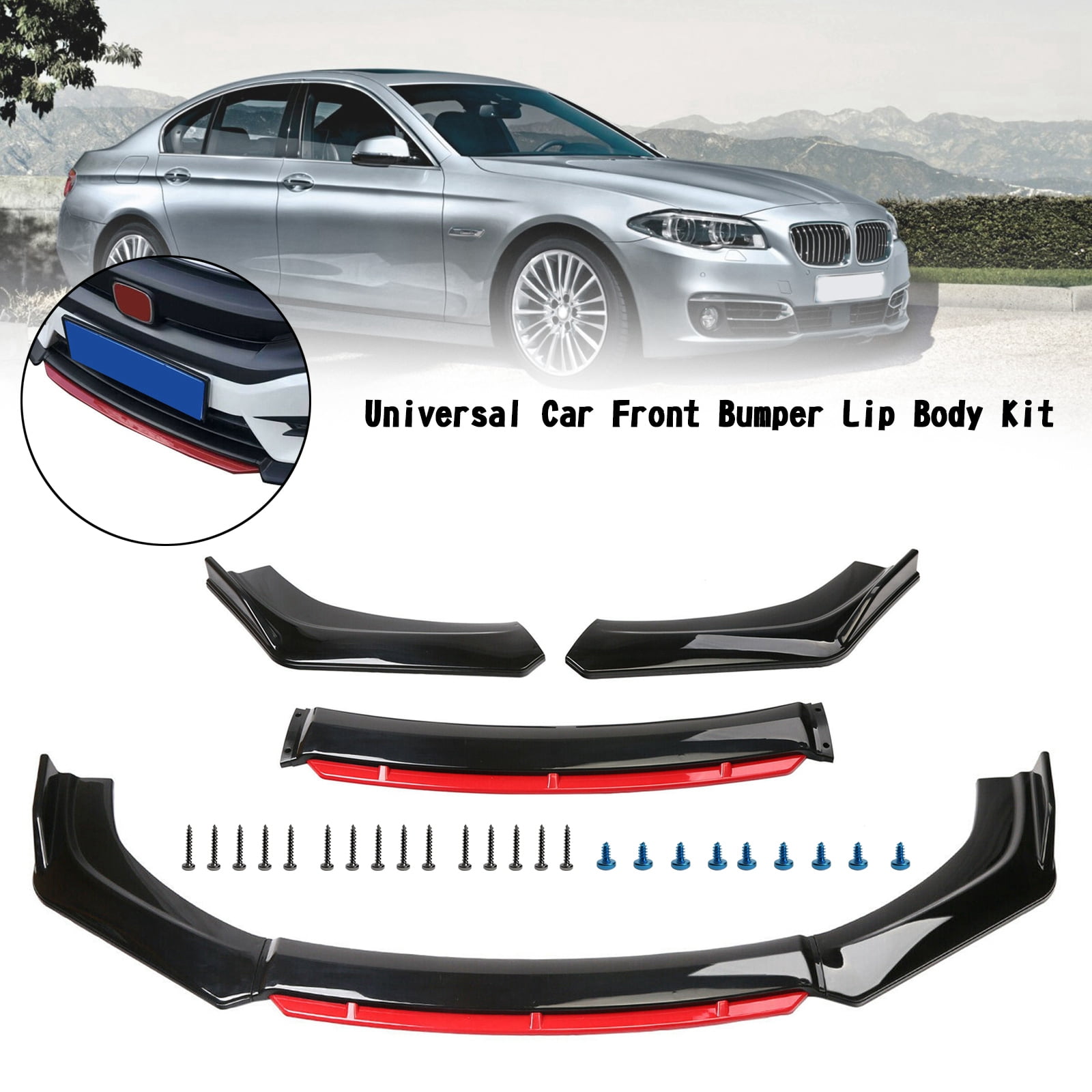 4PCS Universal Car Front Bumper Lip Body Kit Splitter Spoiler Diffuser  Protector 