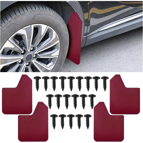 4PCS Universal Car Mud Flaps Set, Flexible Bendable Mudguard Automotive Front & Rear Splash Guards with Screws, Vehicle Exterior Protection Accessories for SUV, Truck, Pickup, Off-Road (Red)