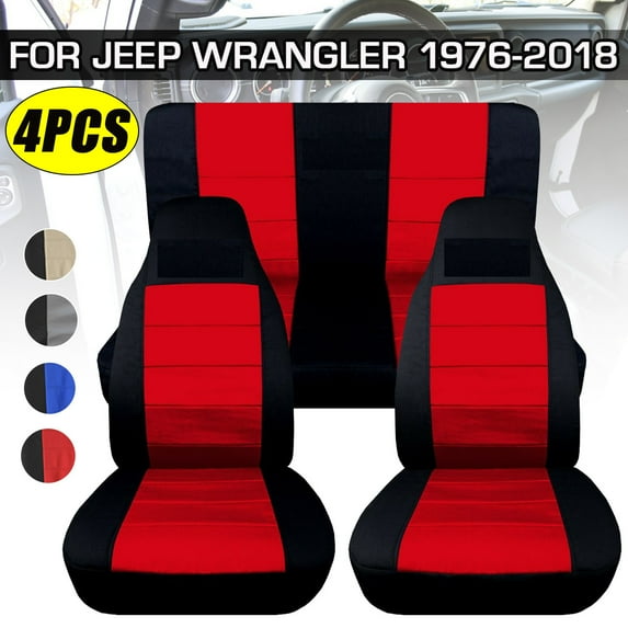 4PCS Universal Car Seat Covers Set Fit for Jeep Wrangler 1976-2018, Cloth Interior Automotive Protector Cushion Cover for Car Truck SUV Front and Rear Seat Cover Protector Set, Red
