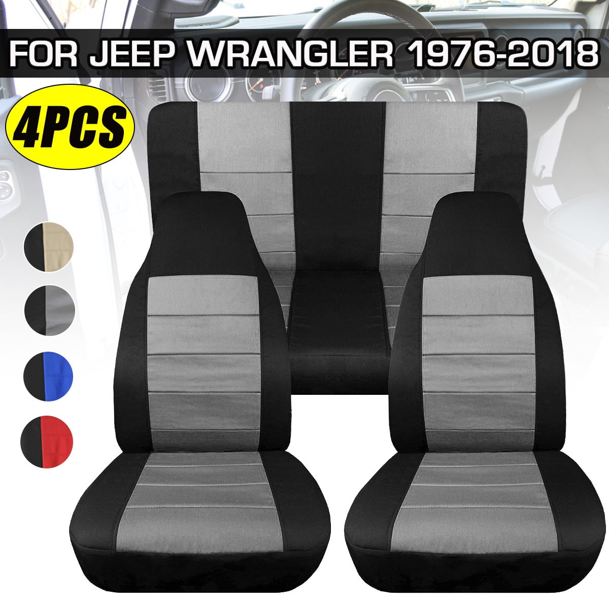 4PCS Universal Car Seat Covers Set Fit for Jeep Wrangler 1976-2018, Cloth Interior Automotive Protector Cushion Cover for Car Truck SUV Front and Rear Seat Cover Protector Set, Gray