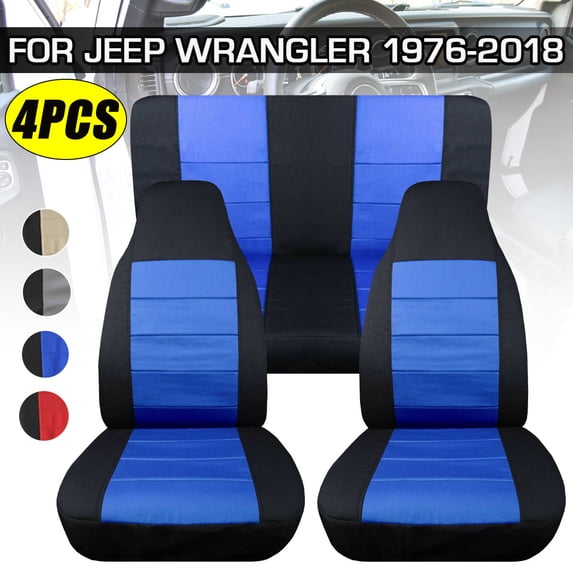 4PCS Universal Car Seat Covers Set Fit for Jeep Wrangler 1976-2018, Cloth Interior Automotive Protector Cushion Cover for Car Truck SUV Front and Rear Seat Cover Protector Set, Blue