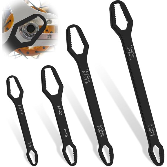 4PCS Universal Double Ended Wrench, Universal Car Torx Wrench, 3mm-24mm Self Adjusting Wrench for Outdoor Riding Home Improvement and Automotive Tasks (4pcs Black)