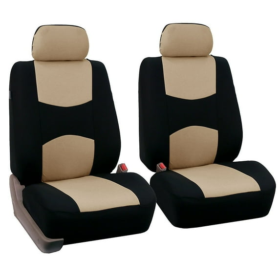 4PCS Universal Front Car Seat Covers Protector Cushion Replacement Front Seat Only, Black+Beige