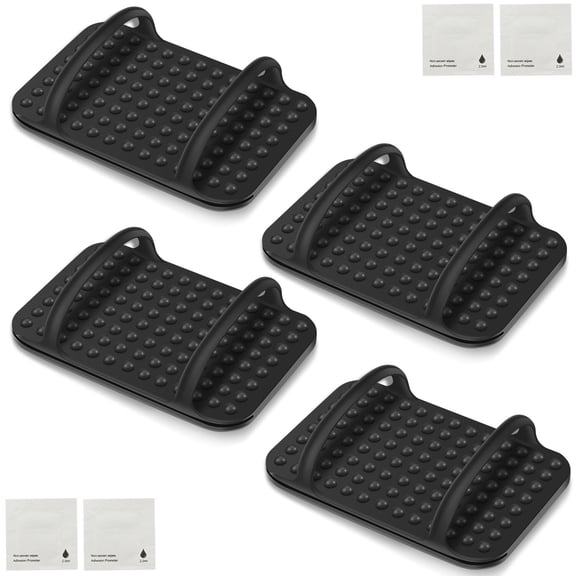 4 Pack Silicone Power Brick Mount Under Desk, Adjustable Laptop Charger Holder with 360° Ventilation, No Drill Adhesive Setup (Black)